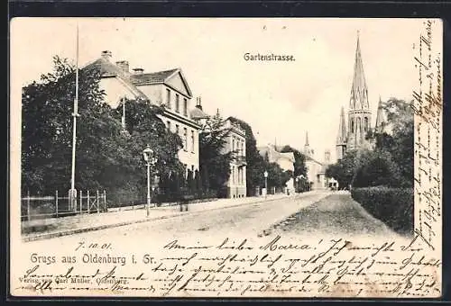 AK Oldenburg i. Gr., Gartenstrasse mit Blick zur Kirche