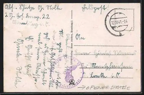 AK Oldenburg i. O., Die von Hohnhorst-Kaserne mit flaggen, Ofener Strasse