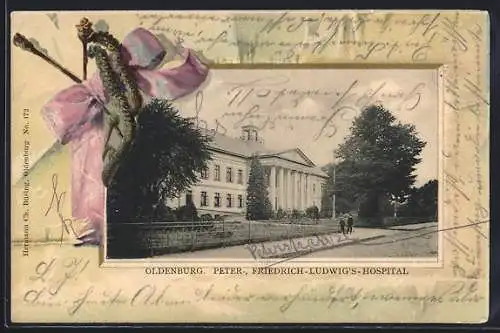 AK Oldenburg / O., Friedrich-Ludwig`s-Hospital in der Peterstrasse, Passepartout mit Schleife