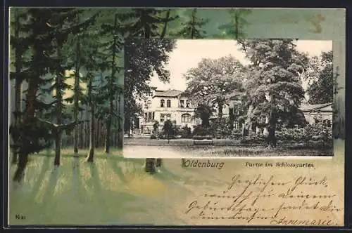 AK Oldenburg / O., Schlossgarten, Waldpartie, Passepartout