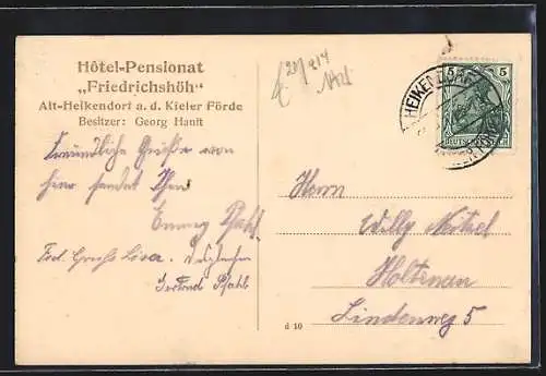 AK Alt-Heikendorf a. d. Kieler Förde, Hotel-Pensionat Friedrichshöh v. Georg Hanft