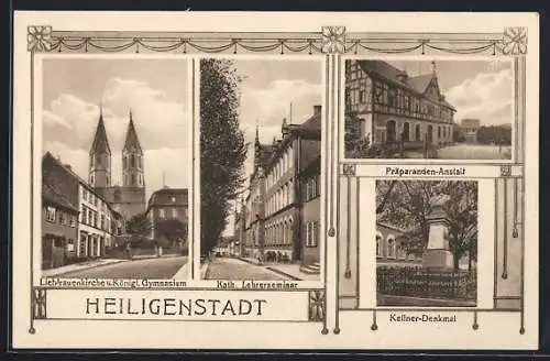 AK Heiligenstadt / Eichsfeld, Liebfrauenkirche, Gymnasium, Kath. Lehrerseminar, Präparanden-Anstalt, Kellner-Denkmal