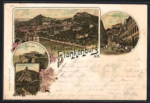 Lithographie Blankenburg / Harz, Tränkestrasse, Regenstein, Grossvater, Panorama