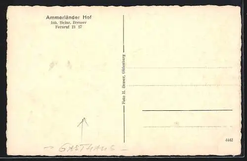 AK Oldenburg i. O., Gasthaus Ammerländer Hof v. Heinr. Bremer, Innenansicht