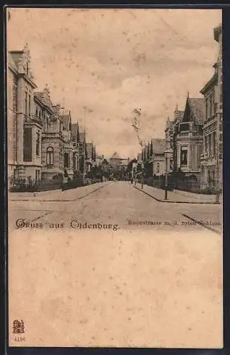 AK Oldenburg / O., Roonstrasse mit dem roten Schloss