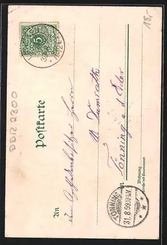 Künstler-AK Stralsund, belebte Szene vor dem Rathaus und der Nikolaikirche