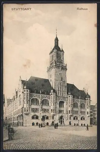 AK Stuttgart, Rathaus mit tollem Himmel