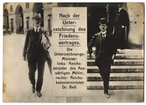 Fotografie Minister Reichsminister des Auswärtigen Müller & Kolonialminister Dr. Bell nach Friedensschlu