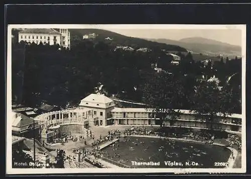 AK Vöslau /N.-Oe., Hotel Bellevue und Thermalbad