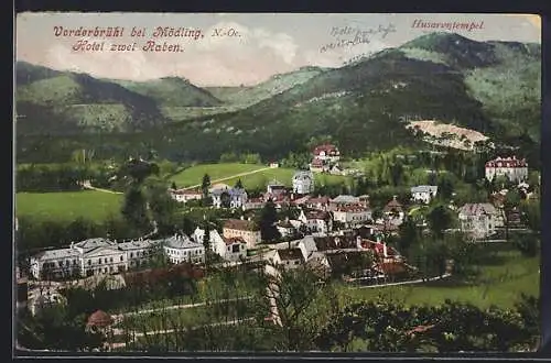 AK Vorderbrühl bei Mödling, Hotel zwei Raben mit Husarentempel