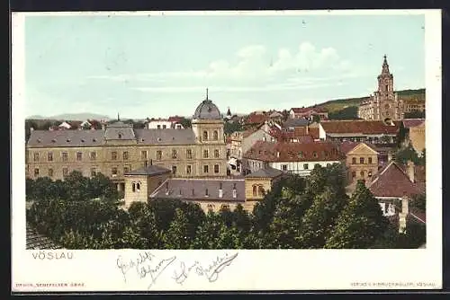 AK Vöslau, Teilansicht mit Kirche