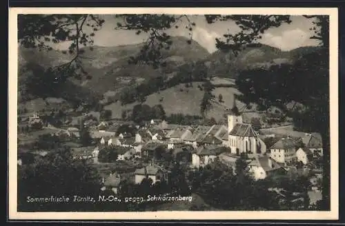 AK Türnitz /N.-Oe., Teilansicht mit Kirche gegen Schwarzenberg