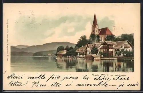 AK Maria Wörth am Wörthersee, Uferpartie mit Kirche