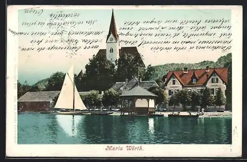 AK Maria Wörth, Partie am Wörther See mit blick auf die Kirche