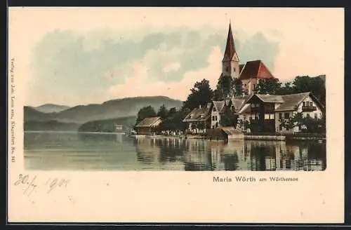 AK Maria Wörth am Wörthersee, Uferpartie mit Kirche