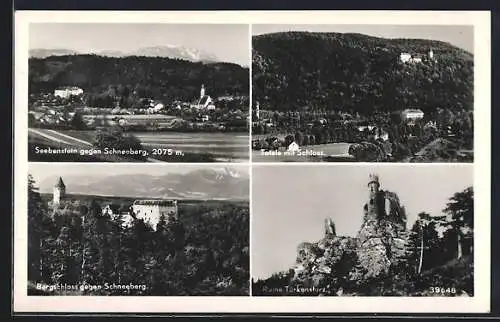 AK Seebenstein, Ortspartie gegen Schneeberg, Bergschloss, Ruine Türkensturz