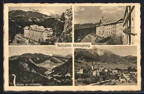 AK Strengberg /N.-Oe., Heilstätte mit Schneeberg, Liegehalle, Strassenpartie