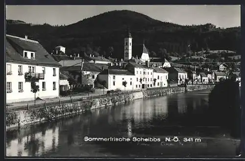 AK Scheibbs /N.-Ö., Uferpartie mit Brücke