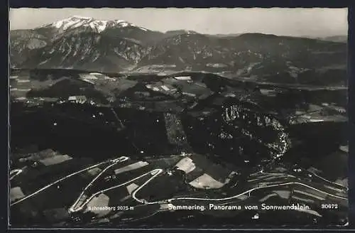 AK Semmering, Panorama mit Strassenpartie vom Sonnwendstein