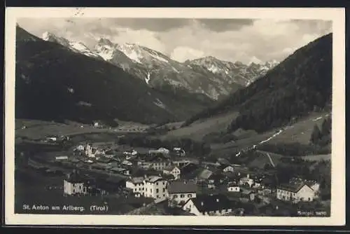 AK St. Anton am Arlberg, Ortsansicht mit Umgebung und Bergblick