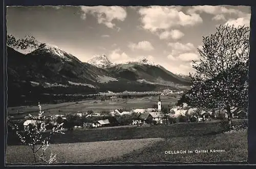 AK Dellach im Gailtal, Ortspanorama mit Bergspitzen