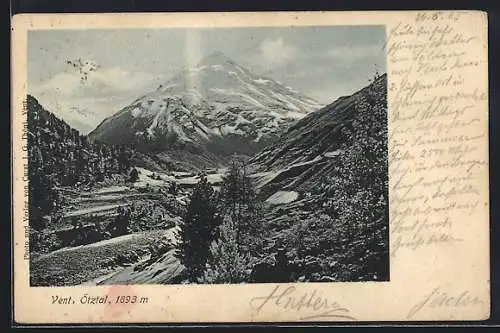 AK Vent /Ötztal, Ortsansicht mit Bergspitze aus der Vogelschau