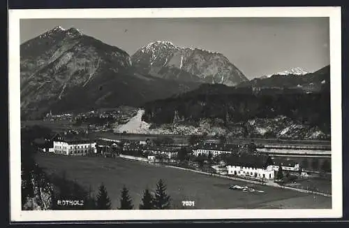 AK Rotholz, Gesamtansicht mit Bergpanorama aus der Vogelschau