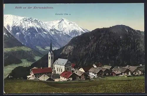 AK Reith an der Karwendelbahn, Ortsansicht mit Kirche gegen Hocheder