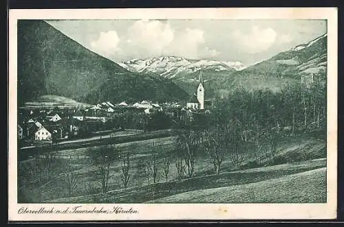 AK Obervellach a. d. Tauernbahn, Ortsansicht mit Feldern u. Bergpanorama