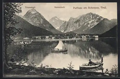 AK Pertisau am Achensee, Blick zum Sonnenjoch und Tristenkopf