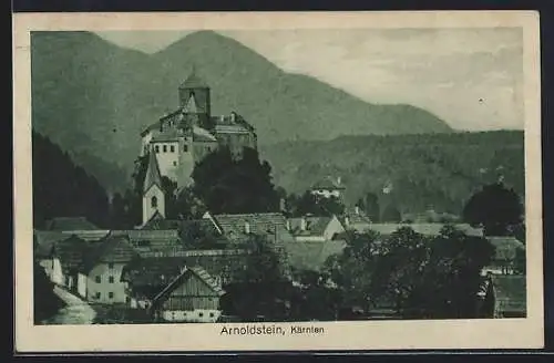 AK Arnoldstein /Kärnten, Teilansicht mit Turmgebäude und Kirche