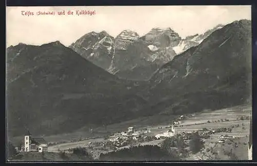 AK Telfes in Stubai, Totalansicht und die Kalkkögel