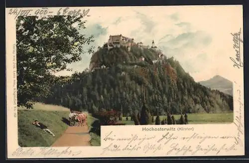 AK Hochosterwitz /Kärnten, Ortspartie mit Schloss