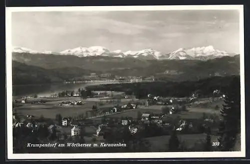 AK Krumpendorf am Wörthersee, Ortsansicht mit See und Karawanken