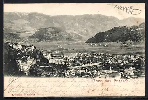 AK Friesach, Teilansicht mit Bergpanorama aus der Vogelschau