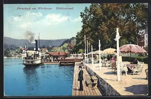 AK Pörtschach am Wörthersee, Wahlisstrand mit Dampfer