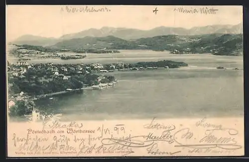 AK Pörtschach am Wörthersee, Ortsansicht mit See u. Bergpanorama aus der Vogelschau