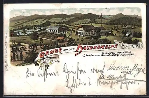 Lithographie Gablitz, Hochramalpe, Gasthaus v. W. Wech, Ochsengespann