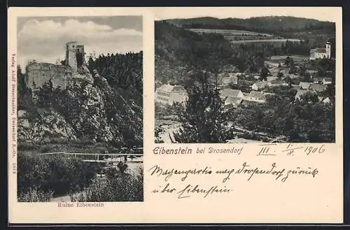 AK Raabs an der Thaya, Eibenstein, Ruine, Ortsansicht aus der Vogelschau