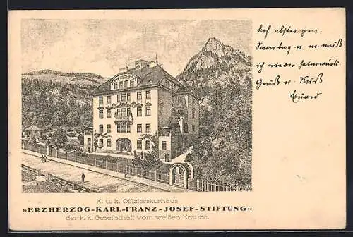 Künstler-AK Breitenstein am Semmering, K. u. k. Offizierskurhaus Erzherzog-Karl-Franz-Josef-Stiftung