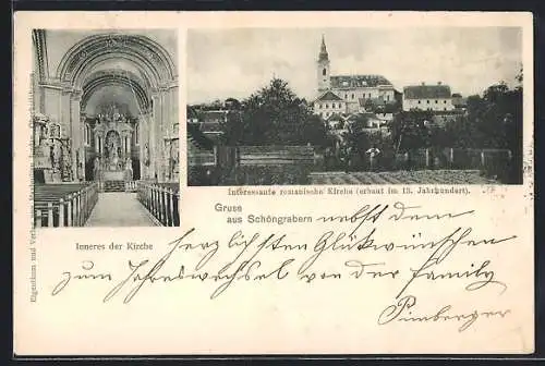 AK Grabern /N.-Oe., Schöngrabern, Romanische Kirche mit Innenansicht