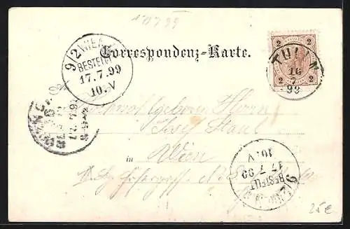 Lithographie Tulln, Wienerstrasse, Kaiser Franz Josef-Kaserne, Panorama