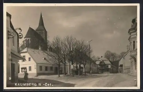 AK Kaumberg /N.-Öst., Kirche und Gasthaus mit Strassenpartie