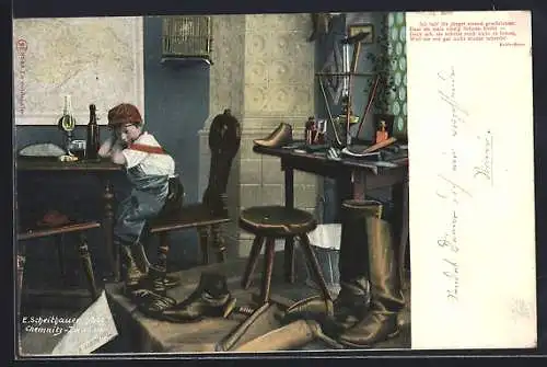 AK Kleiner Junge in der Schusterwerkstatt