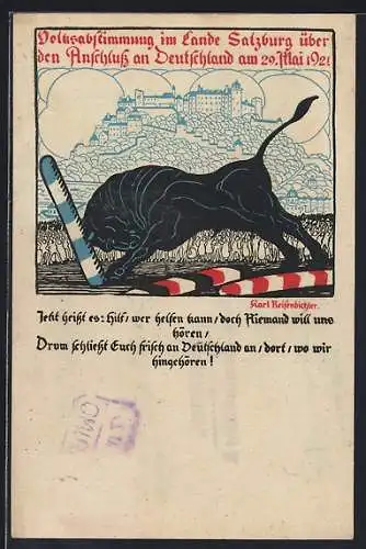 Künstler-AK Salzburg, Volksabstimmung im Lande Salzburg über den Anschluss an Deutschland 1921