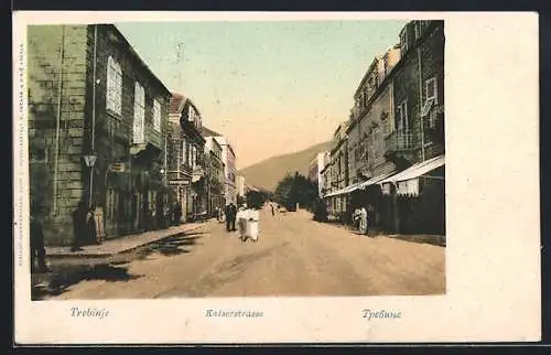 AK Trebinje, Kaiserstrasse mit Geschäften