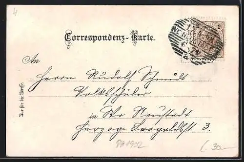 Lithographie Gmunden, Hotel Austria, Panoramablick auf den Ort