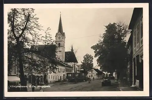 AK Königswiesen, Hauptplatz mit Kirchblick