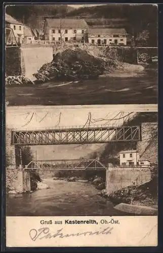 AK Weyer /O.-Oe., Gruss aus Kastenreith, Brücke der Rudolfsbahn über die Enns, Ortspartie