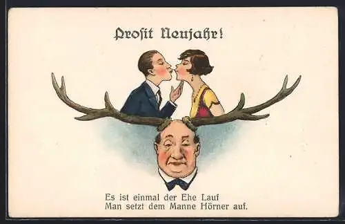 AK Es ist einmal der Ehe Lauf, man setzt dem Manne Hörner auf